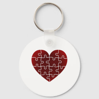 Deep Red Puzzled Hearts Key Ring