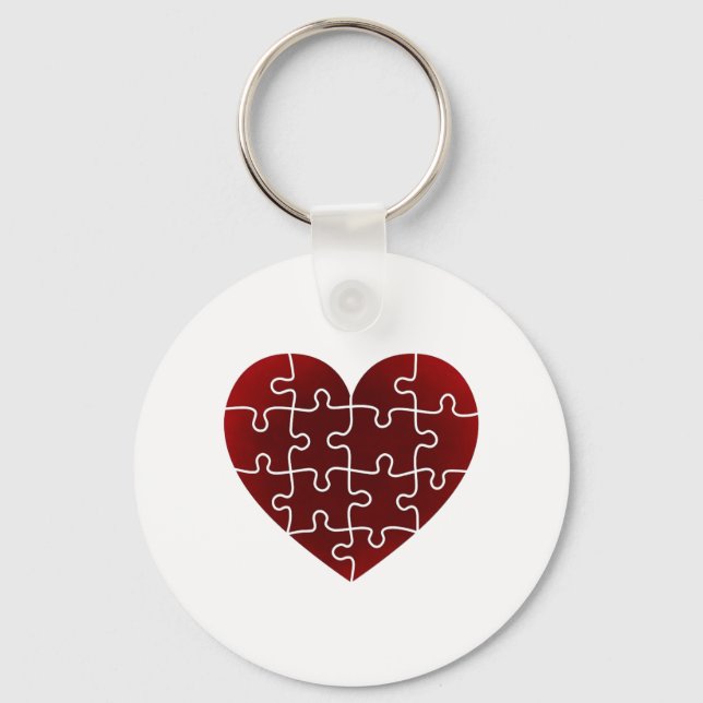  Deep Red Puzzled Hearts Key Ring (Front)