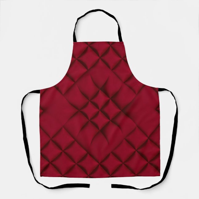 Deep Red Quilted Leather Pattern Apron (Front)