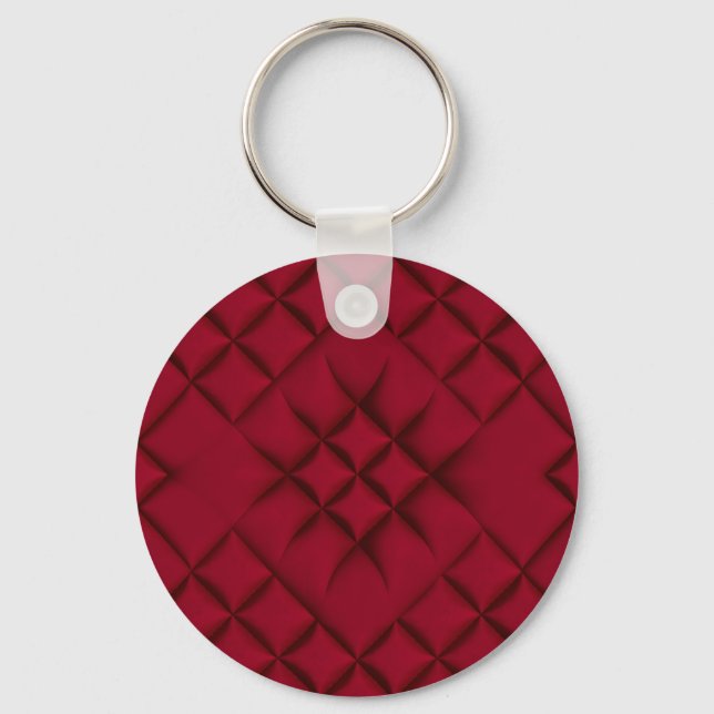 Deep Red Quilted Leather Pattern Key Ring (Front)