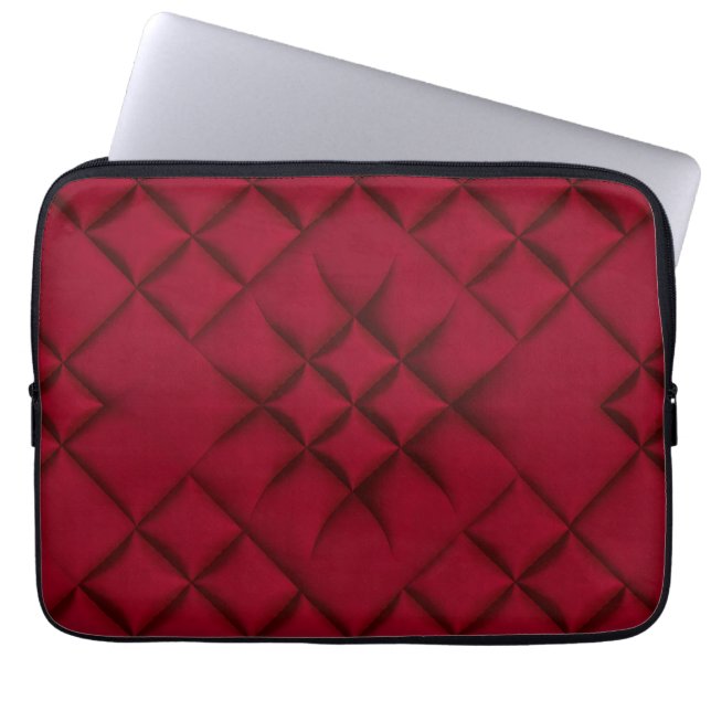 Deep Red Quilted Leather Pattern Laptop Sleeve (Front)