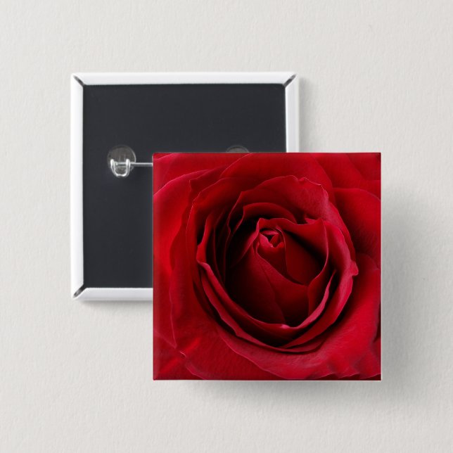 deep red rose 15 cm square badge (Front & Back)