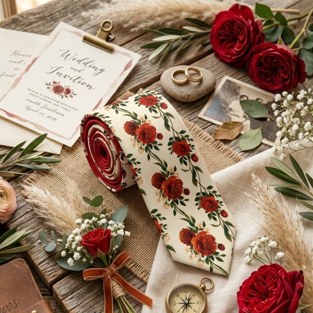 Deep Red Rose Floral Tie (Creator Uploaded)