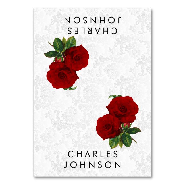 Deep Red Rose Floral Wedding | Place Cards (Front)