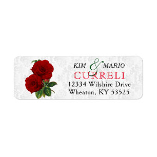 Deep Red Rose Floral Wedding Return Address Label