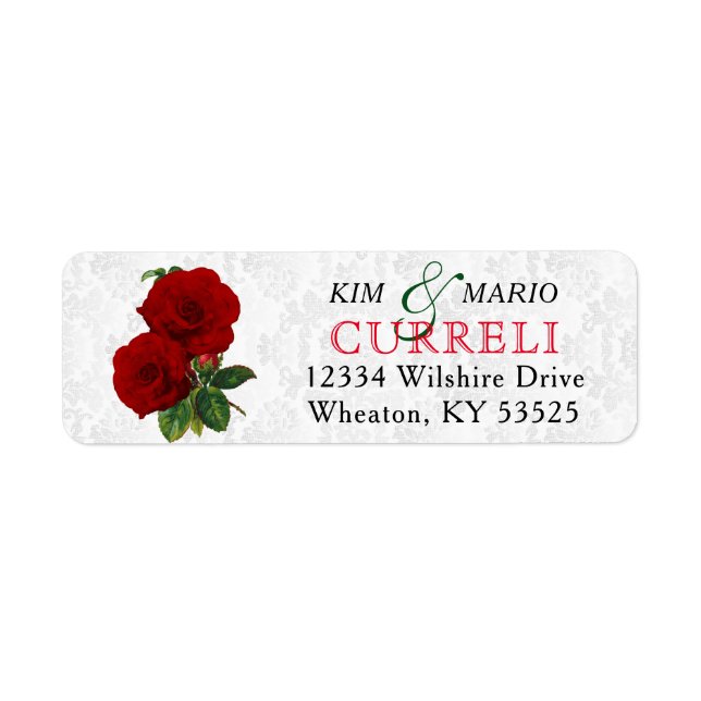 Deep Red Rose Floral Wedding Return Address Label (Front)