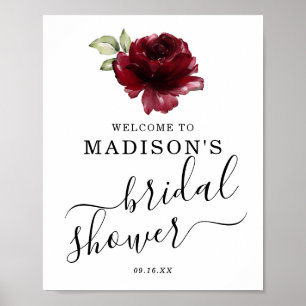 Deep Red Rose Floral Welcome Bridal Shower Sign