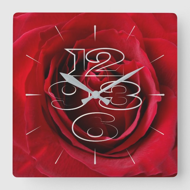 deep red rose square wall clock (Front)