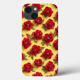 Deep Red Roses 3D Texture Romantic Stylish Design iPhone 13 Case