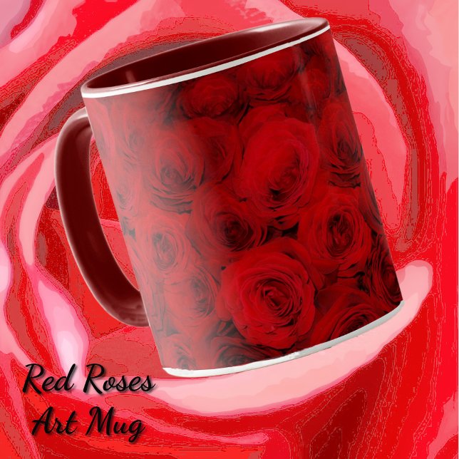 Deep Red Roses Art Mug Cup (Deep Red rose flowers art mug.)