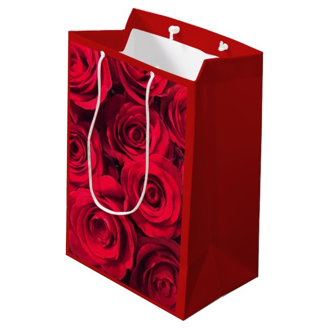 Deep Red Roses Medium Gift Bag (Back Angled)