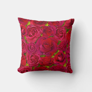 Deep Red Roses Romantic Pattern Cushion