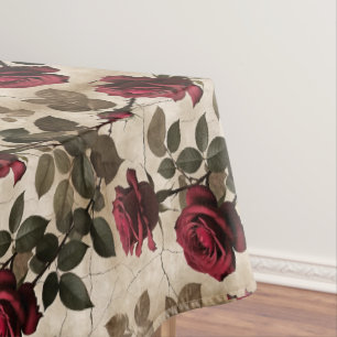 Deep Red Roses With Dark Green Leaves Tablecloth