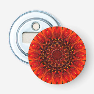 Deep Red Rudbeckia Floral Mandala Bottle Opener