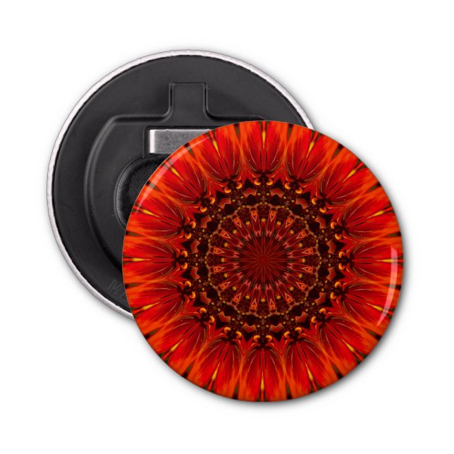 Deep Red Rudbeckia Floral Mandala Bottle Opener (Front)