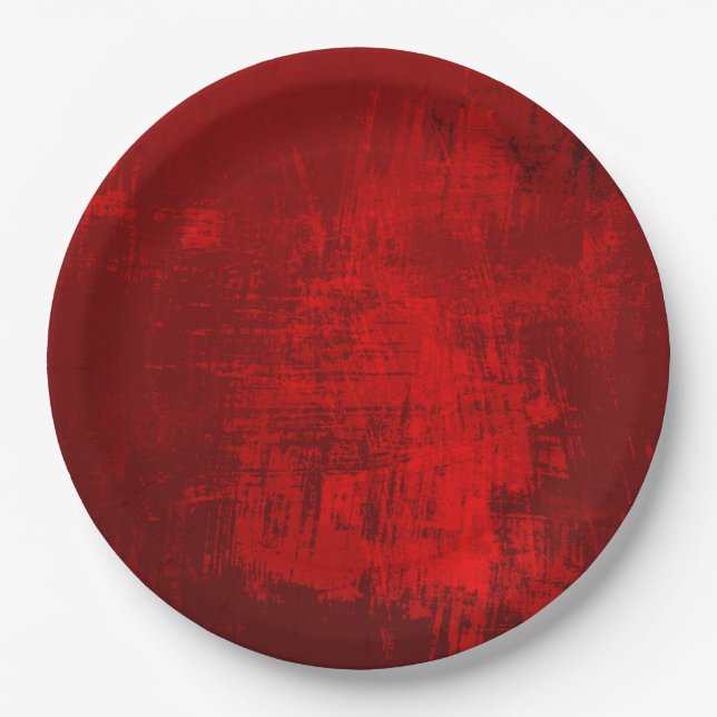Deep Red Rustic Texture Abstract Background Paper Plate (Front)