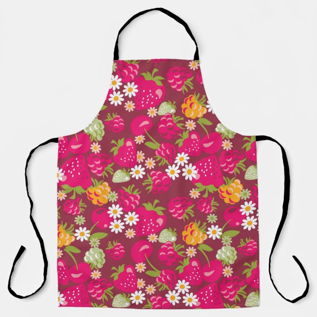 Deep red seamless fabric sample of berries apron (Front)