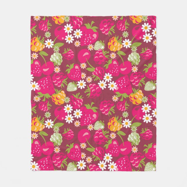 Deep red seamless fabric sample of berries fleece blanket (Front)