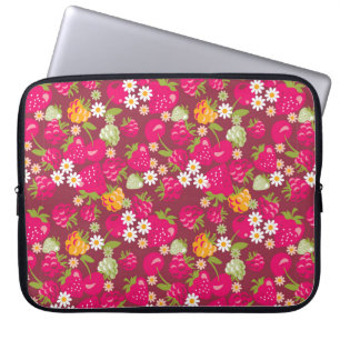Deep red seamless fabric sample of berries laptop sleeve