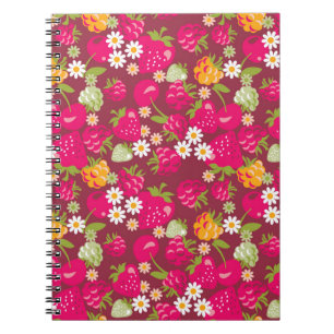 Deep red seamless fabric sample of berries notebook