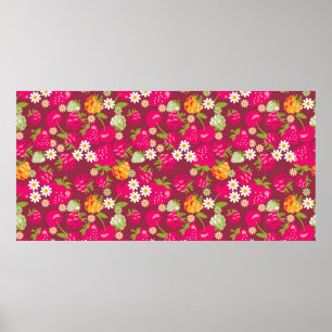 Deep red seamless fabric sample of berries poster