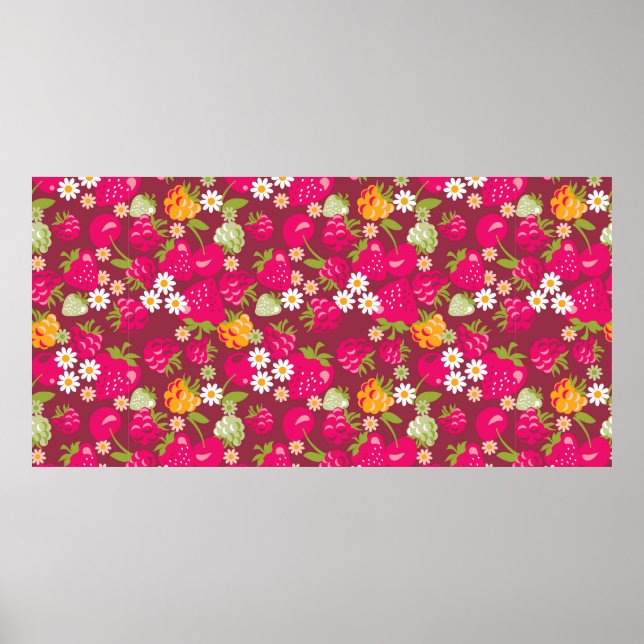 Deep red seamless fabric sample of berries poster (Front)