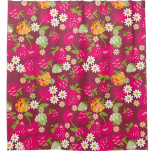 Deep red seamless fabric sample of berries shower curtain
