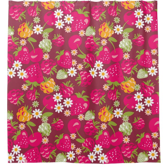 Deep red seamless fabric sample of berries shower curtain (Front)