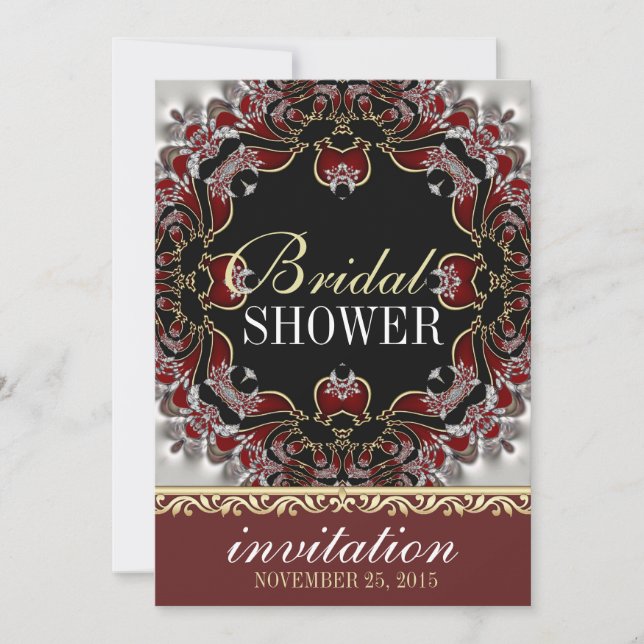 Deep Red Silver Satin Bridal Shower Invitation (Front)