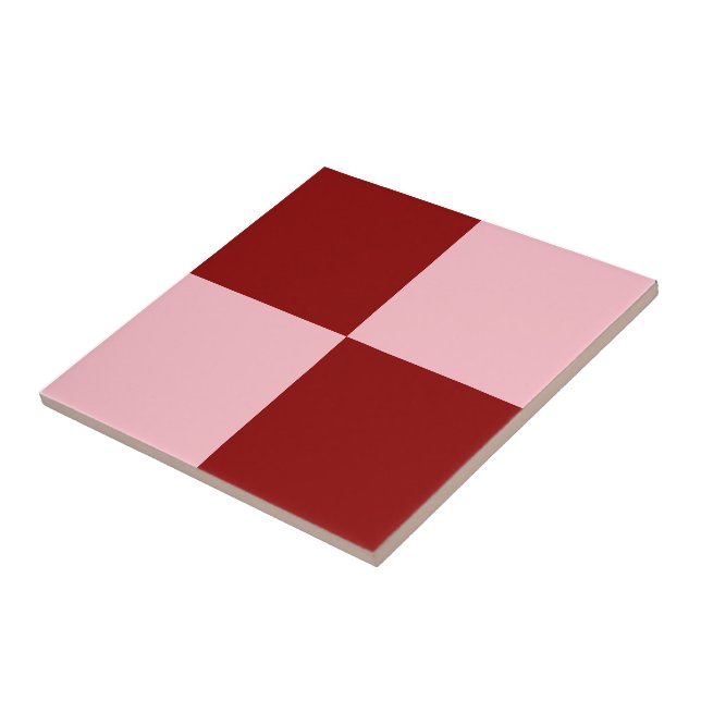 Deep Red & Soft Pink Square Style Pattern Ceramic Tile (Side)