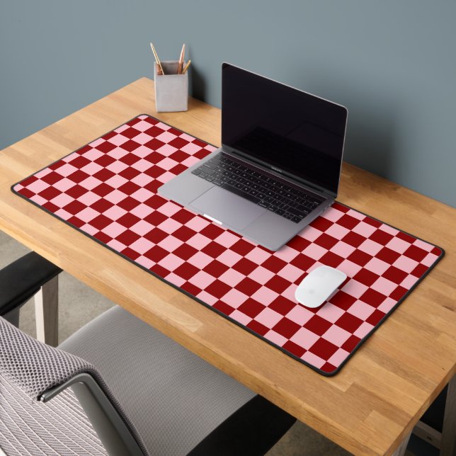 Deep Red & Soft Pink Square Style Pattern Desk Mat (Office 2)