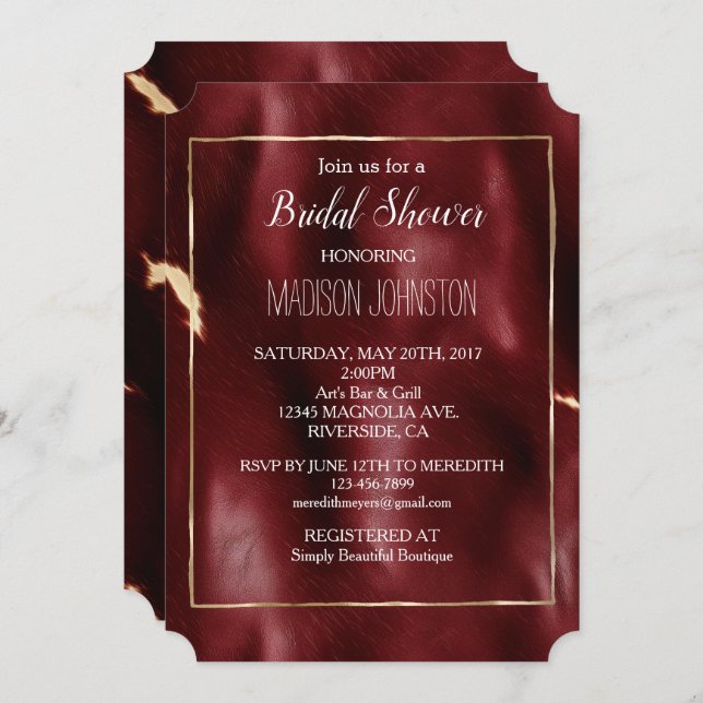 Deep Red Southwest Cowhide Invitation (Front/Back)