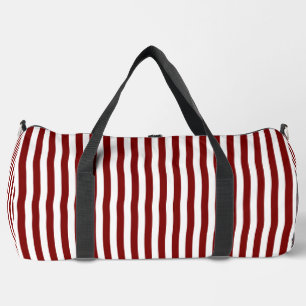 Deep Red Stripes on White Stylish and Functional Duffle Bag