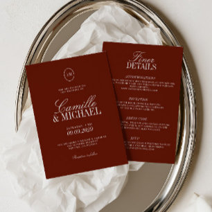 Deep Red Terracotta All in One Modern Wedding Invitation