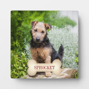 Deep Red Text on Bone with Pet's Photo Plaque