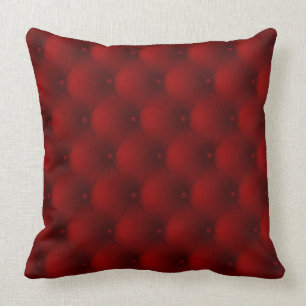 Deep Red Tufted Leather Look Print Pillow