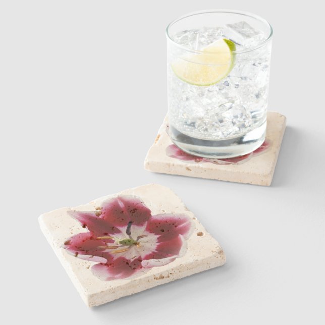 Deep red tulip stone coaster (Side)