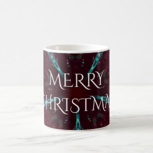 Deep Red Turquoise Merry Christmas Kaleidoscope Coffee Mug