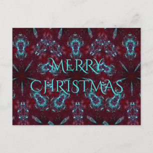 Deep Red Turquoise Merry Christmas Kaleidoscope Holiday Postcard