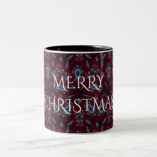 Deep Red Turquoise Merry Christmas Kaleidoscope Two-Tone Coffee Mug