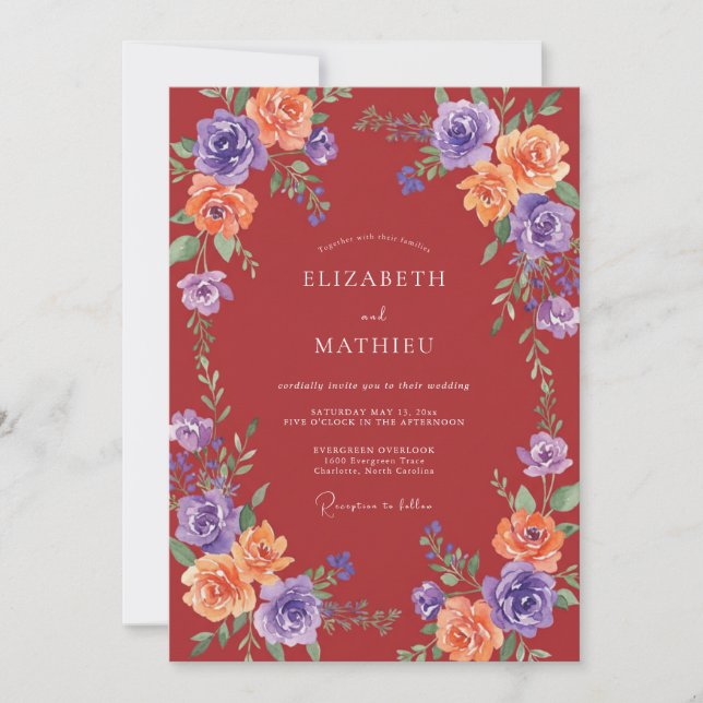 Deep Red Vivid Autumnal Wedding Invitation (Front)