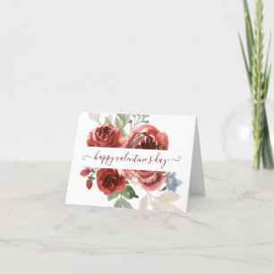 Deep red watercolor floral valentine thank you card