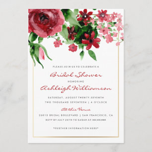 Deep Red Watercolor Rose Bridal Shower Invitation