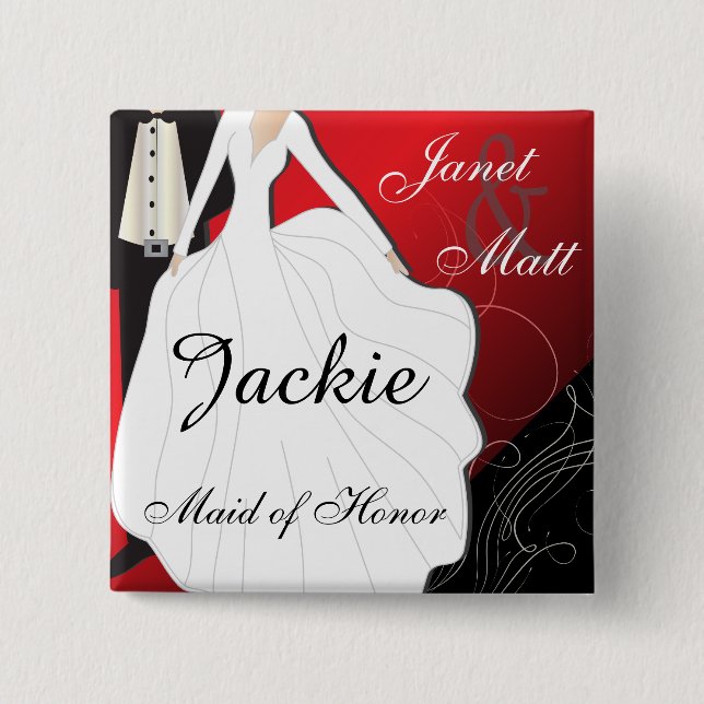 Deep Red Wedding Party 15 Cm Square Badge (Front)