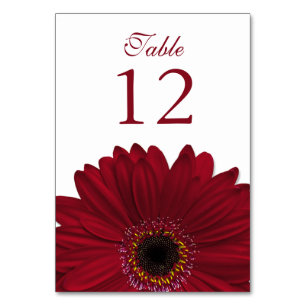 Deep Red White Gerbera Daisy Wedding Table Number