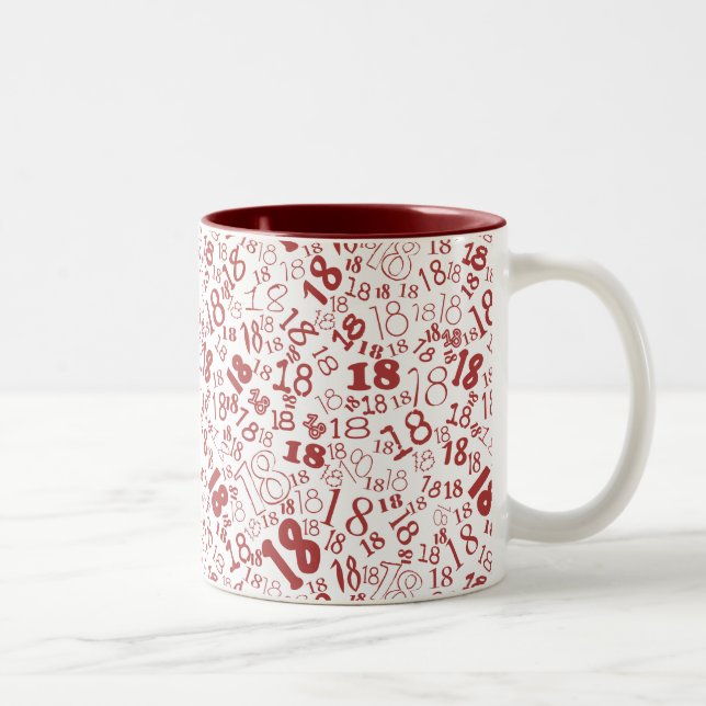 Deep Red White Numbers 18th Birthday Two-tone Mug (Right)