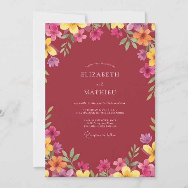 Deep Red Wildflower Wedding Invitation (Front)