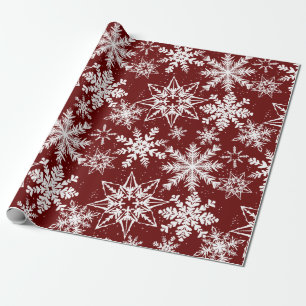 Deep Red Winter Wonderland Snowflake Pattern Wrapping Paper