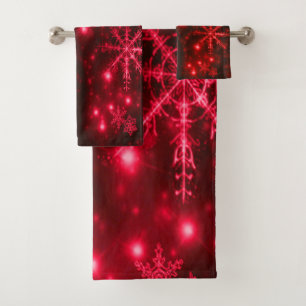 Deep Red with Bright Snowflakes Towel Set