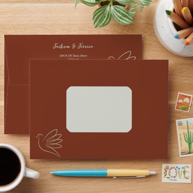 Deep Red with Peace Dove Graphic  Envelope (Desk)